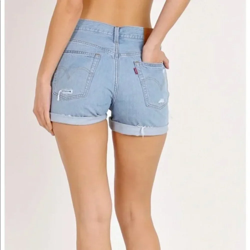 Levi's 501 Premium Big E Long Denim Distressed Short Size 25